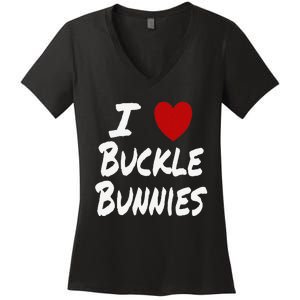 I Heart (Love) Buckle Bunnies Country Rodeo Cow Cow Women's V-Neck T-Shirt