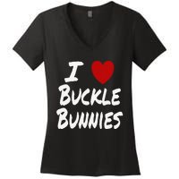 I Heart (Love) Buckle Bunnies Country Rodeo Cow Cow Women's V-Neck T-Shirt