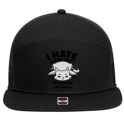 I Hate Mornings And People Funny Cat 7 Panel Mesh Trucker Snapback Hat