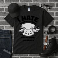 I Hate Mornings And People Funny Cat Tall T-Shirt