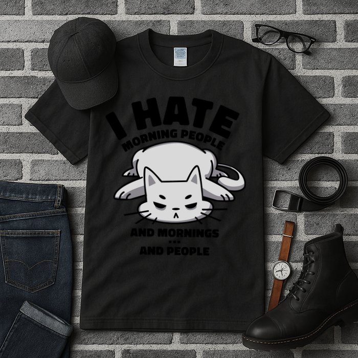 I Hate Mornings And People Funny Cat Tall T-Shirt