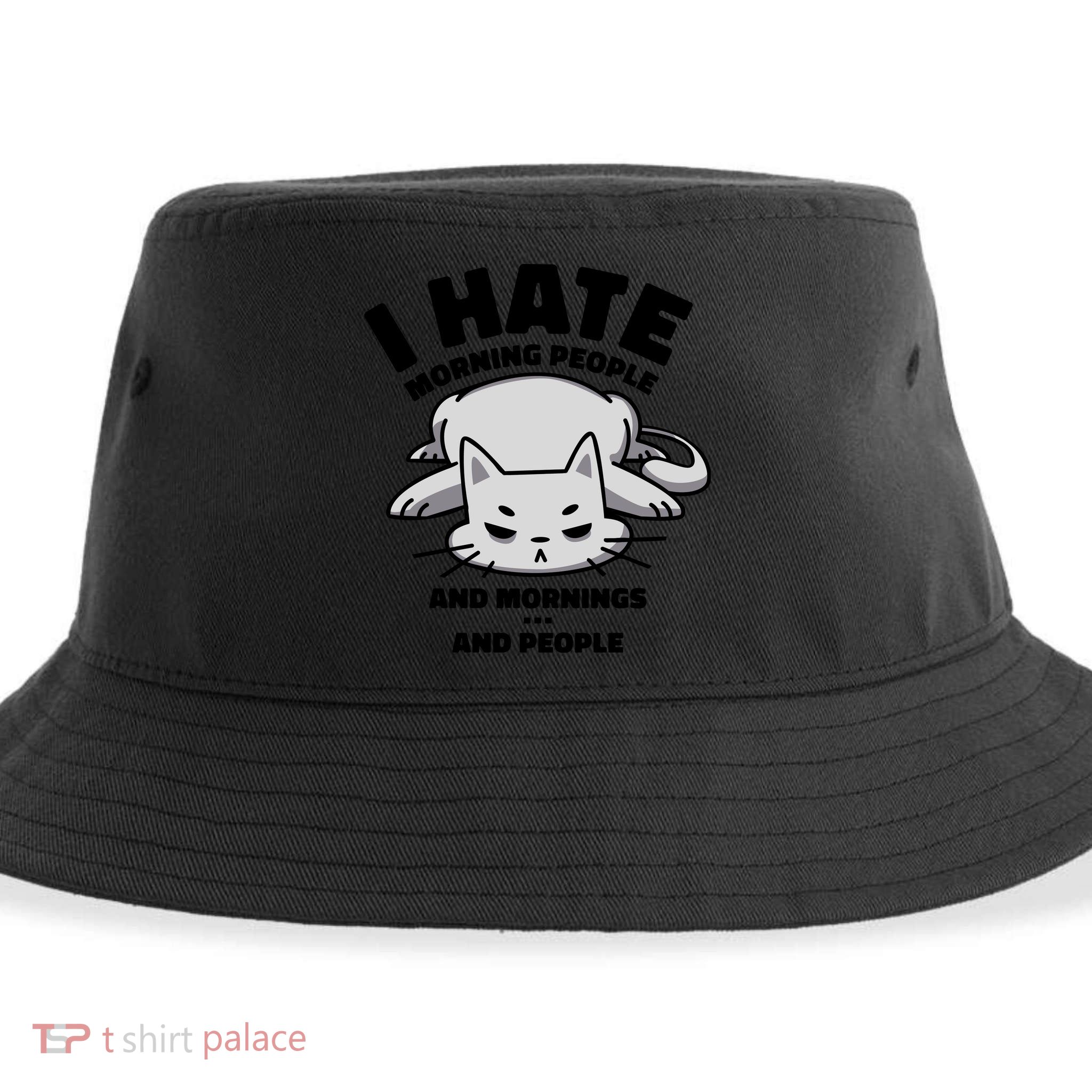 I Hate Mornings And People Funny Cat Sustainable Bucket Hat