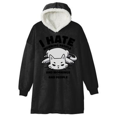 I Hate Mornings And People Funny Cat Hooded Wearable Blanket