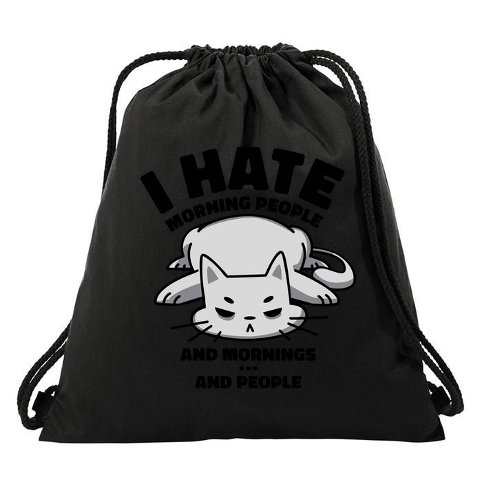 I Hate Mornings And People Funny Cat Drawstring Bag