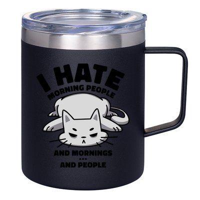 I Hate Mornings And People Funny Cat 12oz Stainless Steel Coffee Mug