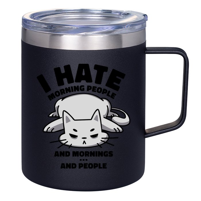 I Hate Mornings And People Funny Cat 12oz Stainless Steel Coffee Mug