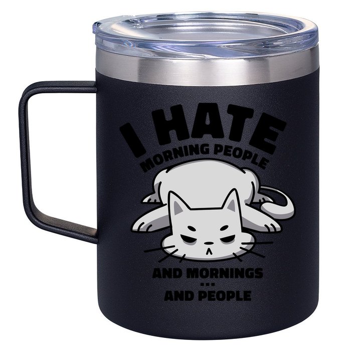 I Hate Mornings And People Funny Cat 12oz Stainless Steel Coffee Mug