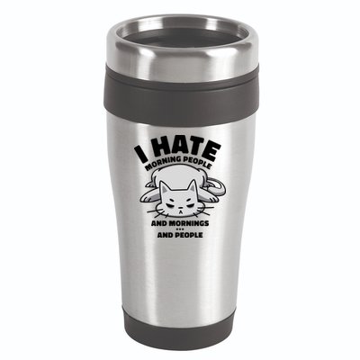 I Hate Mornings And People Funny Cat 16oz Travel Tumbler