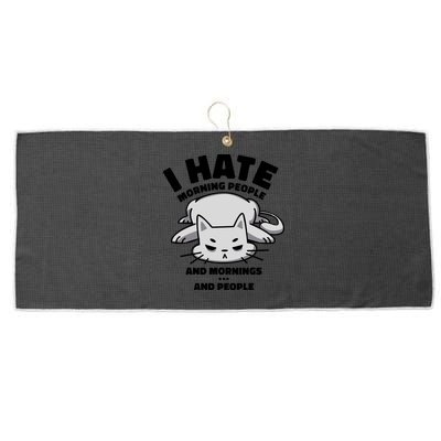 I Hate Mornings And People Funny Cat Large Microfiber Waffle Golf Towel