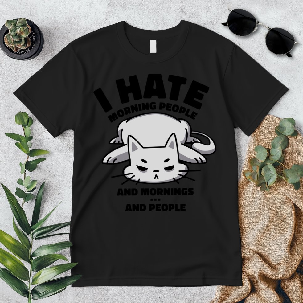 I Hate Mornings And People Funny Cat Premium T-Shirt