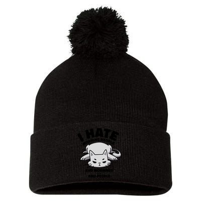 I Hate Mornings And People Funny Cat Pom Pom 12in Knit Beanie
