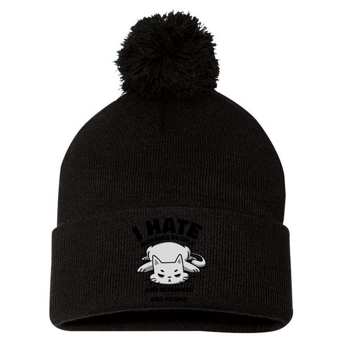 I Hate Mornings And People Funny Cat Pom Pom 12in Knit Beanie