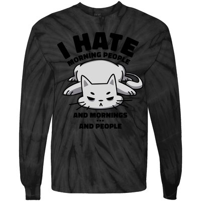 I Hate Mornings And People Funny Cat Tie-Dye Long Sleeve Shirt