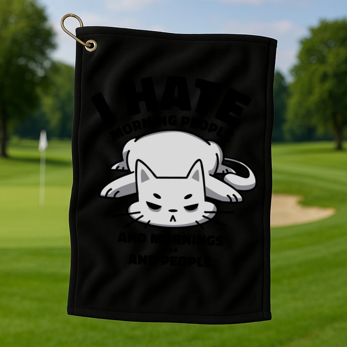 I Hate Mornings And People Funny Cat Golf Towel
