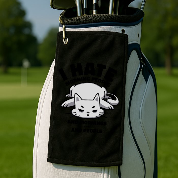I Hate Mornings And People Funny Cat Golf Towel
