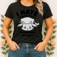 I Hate Mornings And People Funny Cat Womens T-Shirt