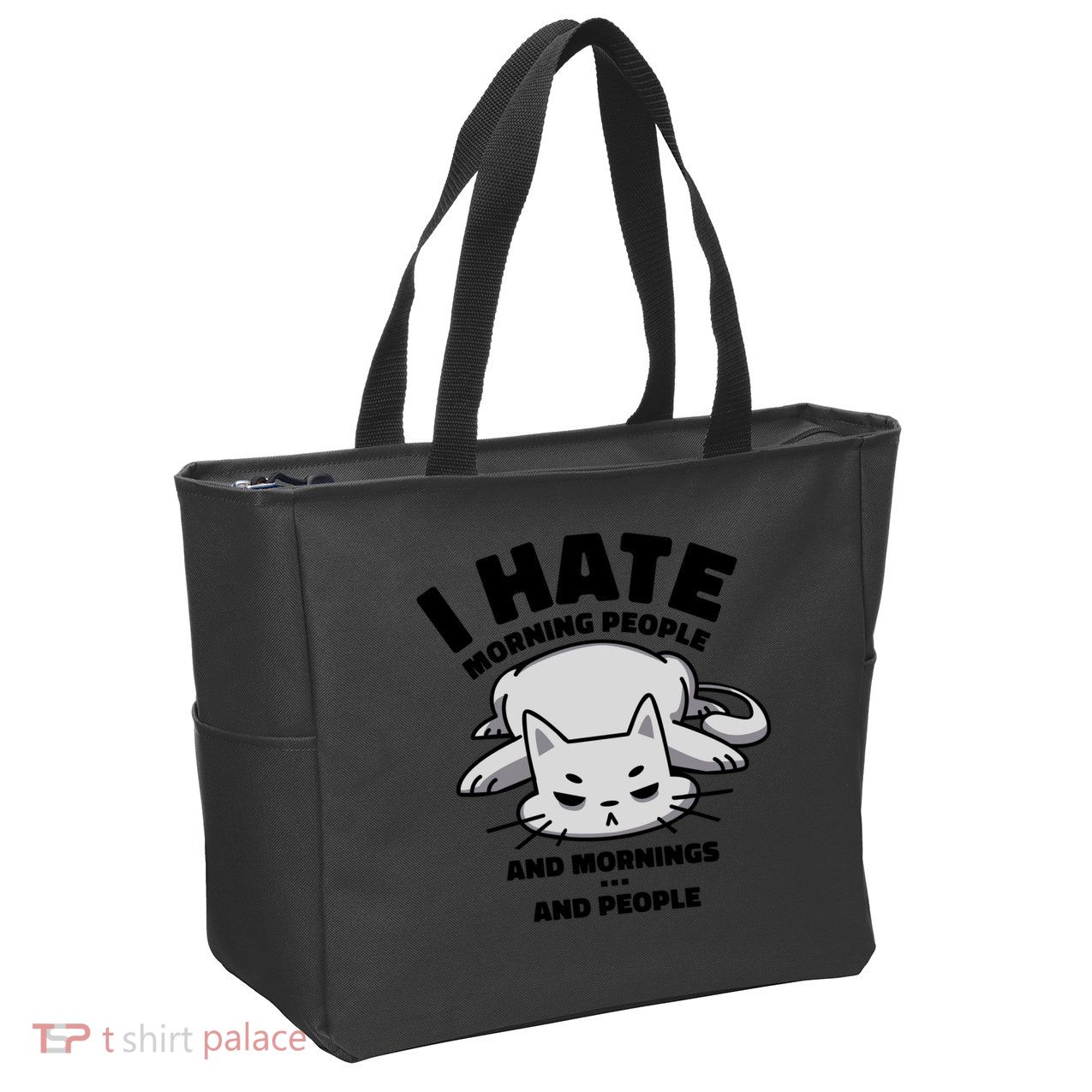 I Hate Mornings And People Funny Cat Zip Tote Bag