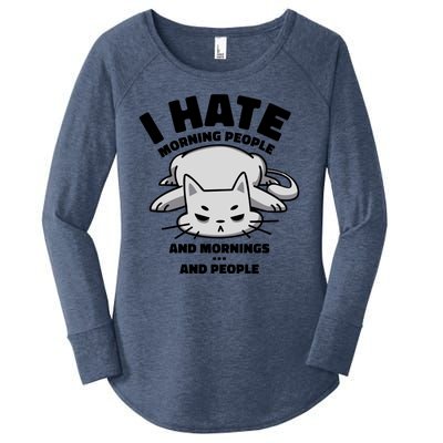 I Hate Mornings And People Funny Cat Women's Perfect Tri Tunic Long Sleeve Shirt