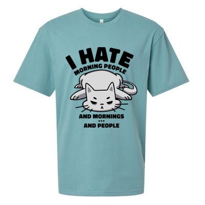 I Hate Mornings And People Funny Cat Sueded Cloud Jersey T-Shirt
