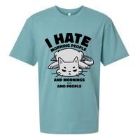 I Hate Mornings And People Funny Cat Sueded Cloud Jersey T-Shirt