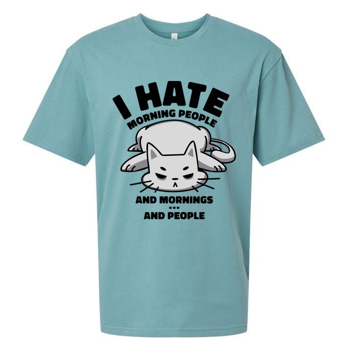 I Hate Mornings And People Funny Cat Sueded Cloud Jersey T-Shirt