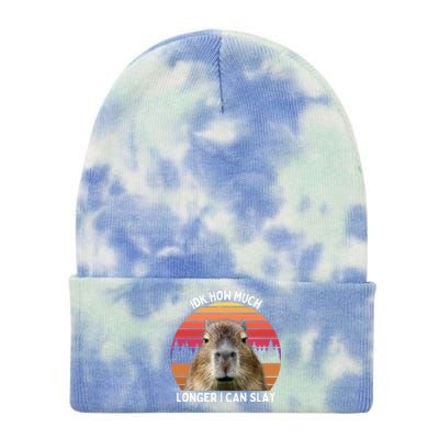 Idk How Much Longer I Can Slay Capybara Sarcastic Dank Meme Gifts Tie Dye 12in Knit Beanie