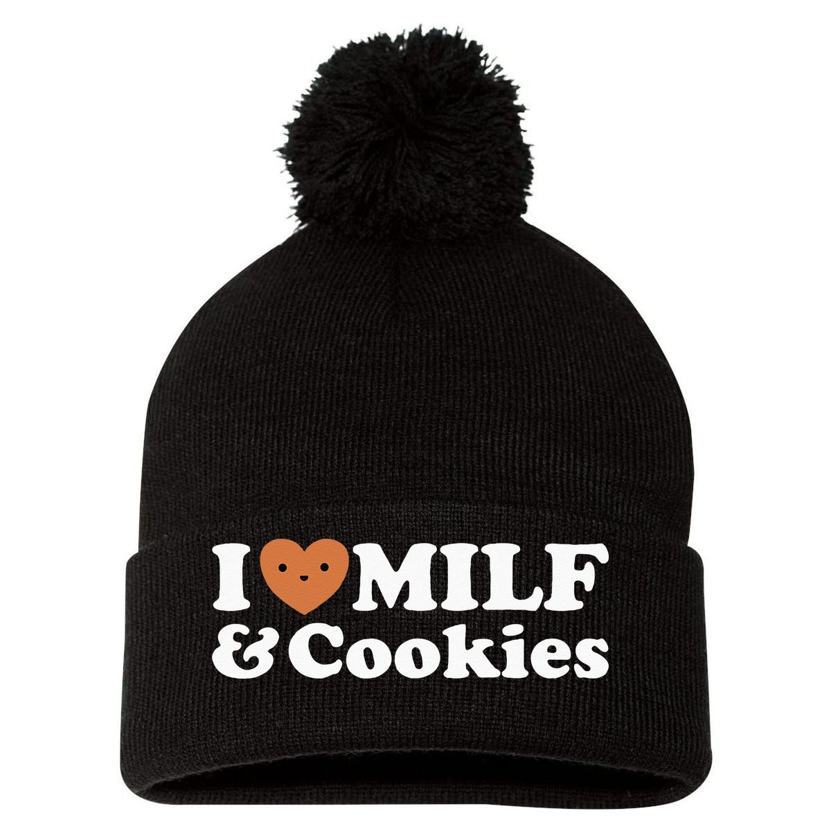 I Heart Milf & Cookies Funny Milk Love Hot Sweet Moms Joke Pom Pom 12in Knit Beanie
