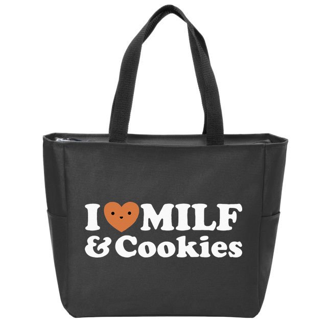 I Heart Milf & Cookies Funny Milk Love Hot Sweet Moms Joke Zip Tote Bag
