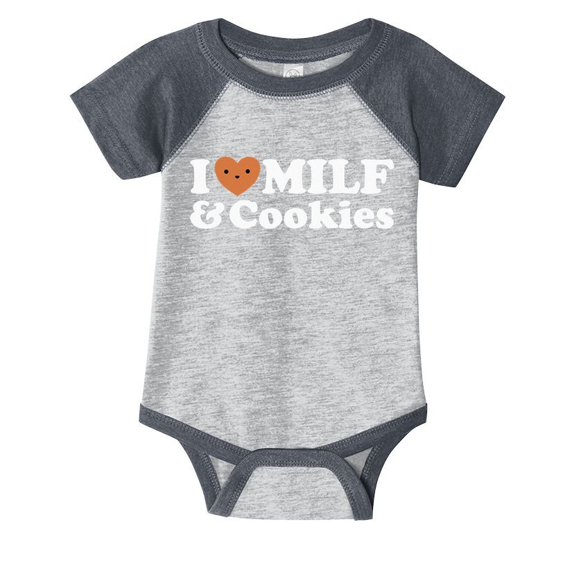 I Heart Milf & Cookies Funny Milk Love Hot Sweet Moms Joke Infant Baby Jersey Bodysuit