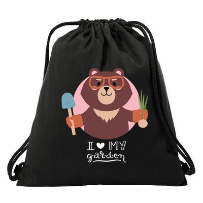 I Heart My Garden Bear Gardening Love Drawstring Bag