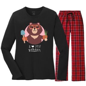 I Heart My Garden Bear Gardening Love Women's Long Sleeve Flannel Pajama Set 