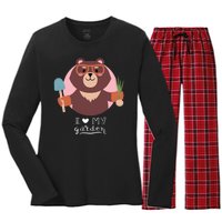 I Heart My Garden Bear Gardening Love Women's Long Sleeve Flannel Pajama Set 