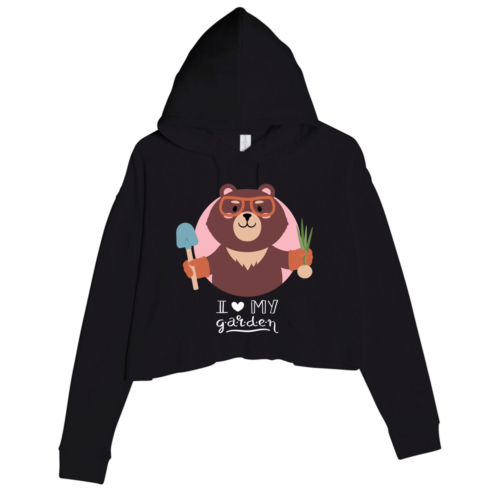 I Heart My Garden Bear Gardening Love Crop Fleece Hoodie
