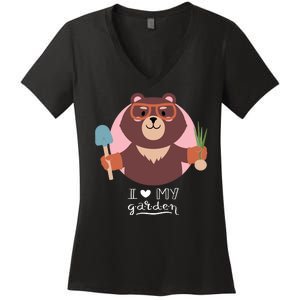 I Heart My Garden Bear Gardening Love Women's V-Neck T-Shirt