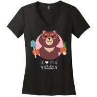 I Heart My Garden Bear Gardening Love Women's V-Neck T-Shirt