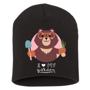 I Heart My Garden Bear Gardening Love Short Acrylic Beanie