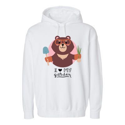 I Heart My Garden Bear Gardening Love Garment-Dyed Fleece Hoodie