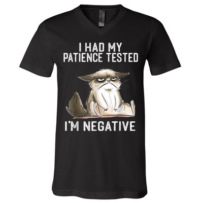 I Had My Patience Tested I'm Negative Cat Funny Sarcasm V-Neck T-Shirt