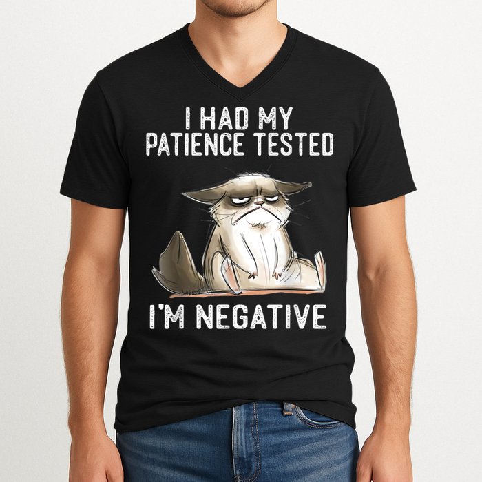 I Had My Patience Tested I'm Negative Cat Funny Sarcasm V-Neck T-Shirt