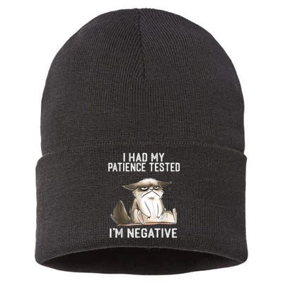 I Had My Patience Tested I'm Negative Cat Funny Sarcasm Sustainable Knit Beanie
