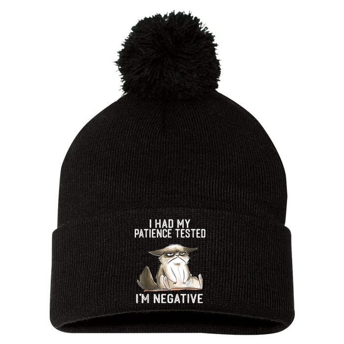 I Had My Patience Tested I'm Negative Cat Funny Sarcasm Pom Pom 12in Knit Beanie
