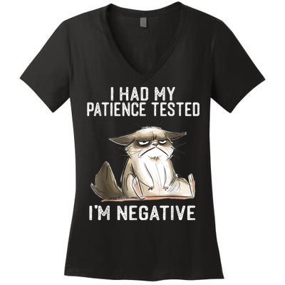 I Had My Patience Tested I'm Negative Cat Funny Sarcasm Women's V-Neck T-Shirt