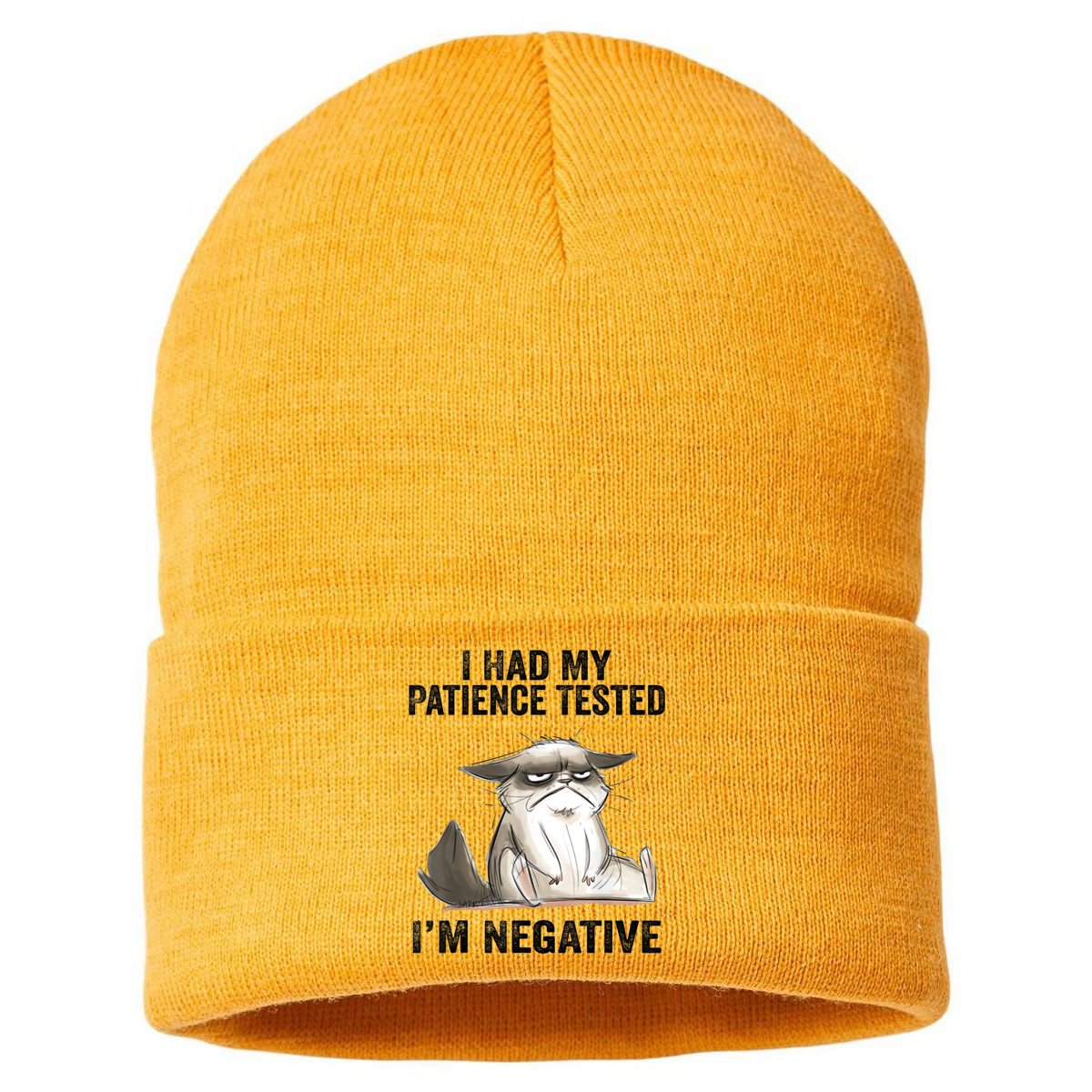 I Had My Patience Tested I'm Negative Cat Funny Sarcasm Sustainable Knit Beanie