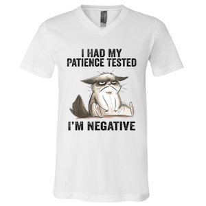 I Had My Patience Tested I'm Negative Cat Funny Sarcasm V-Neck T-Shirt