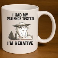 I Had My Patience Tested I'm Negative Cat Funny Sarcasm 11oz C Handle Ceramic Mug