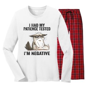 I Had My Patience Tested I'm Negative Cat Funny Sarcasm Women's Long Sleeve Flannel Pajama Set 