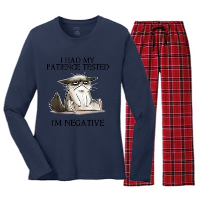 I Had My Patience Tested I'm Negative Cat Funny Women's Long Sleeve Flannel Pajama Set 