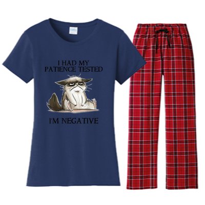 I Had My Patience Tested I'm Negative Cat Funny Women's Flannel Pajama Set