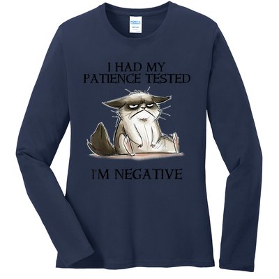 I Had My Patience Tested I'm Negative Cat Funny Ladies Long Sleeve Shirt