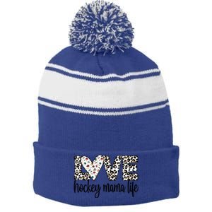 Ice Hockey Mama Life Mom Of An Ice Hockey Player Cool Gift Stripe Pom Pom Beanie